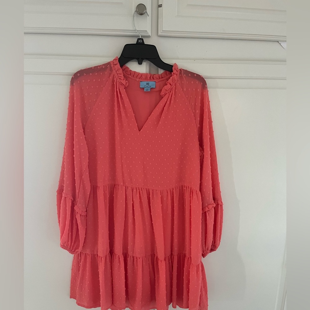 CeCe Vibrant Coral Textured Dress